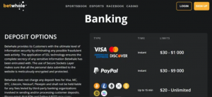 BetWhale banking - Complete overview